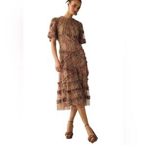Mac Duggal Floral Flutter Sleeve Mesh Print Dress, Feminine, Wedding Guest, 14